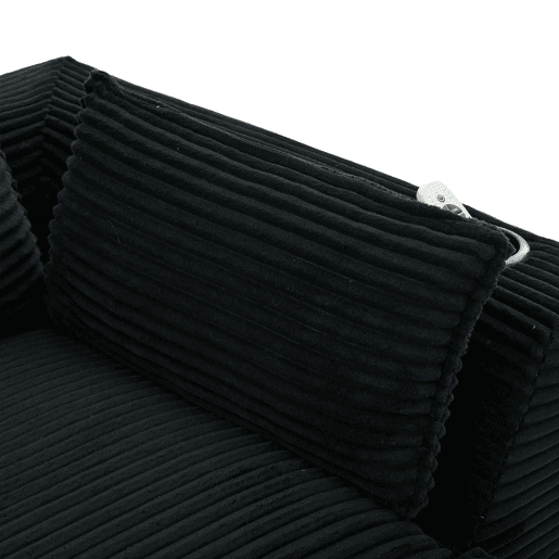 Sofá modular de 3 lugares com apoio para os pés u2014 almofadas, porta-copos, bolsos laterais, espuma e molas u2014 preto