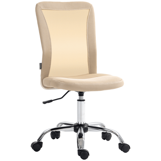 Cadeira de escritório giratória sem braços, cadeira de tela com altura ajustável, capacidade de carga de 100 kg, 43x58x90-100 cm, bege Cadeira de escritório giratória sem braços, cadeira de tela com altura ajustável, capacidade de carga de 100 kg, 43x58x90-100 cm, bege