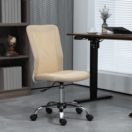 Cadeira de escritório giratória sem braços, cadeira de tela com altura ajustável, capacidade de carga de 100 kg, 43x58x90-100 cm, bege Cadeira de escritório giratória sem braços, cadeira de tela com altura ajustável, capacidade de carga de 100 kg, 43x58x90-100 cm, bege