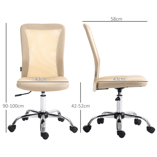 Cadeira de escritório giratória sem braços, cadeira de tela com altura ajustável, capacidade de carga de 100 kg, 43x58x90-100 cm, bege Cadeira de escritório giratória sem braços, cadeira de tela com altura ajustável, capacidade de carga de 100 kg, 43x58x90-100 cm, bege