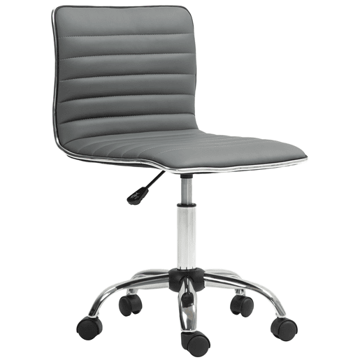 Cadeira de escritório giratória sem braços com altura ajustável, estofada em PU, capacidade de carga de 120 kg, cinza escuro.