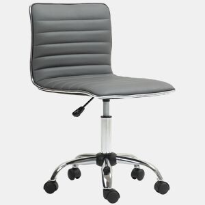 Cadeira de escritório giratória sem braços com altura ajustável, estofada em PU, capacidade de carga de 120 kg, cinza escuro.