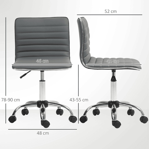 Cadeira de escritório giratória sem braços com altura ajustável, estofada em PU, capacidade de carga de 120 kg, cinza escuro.