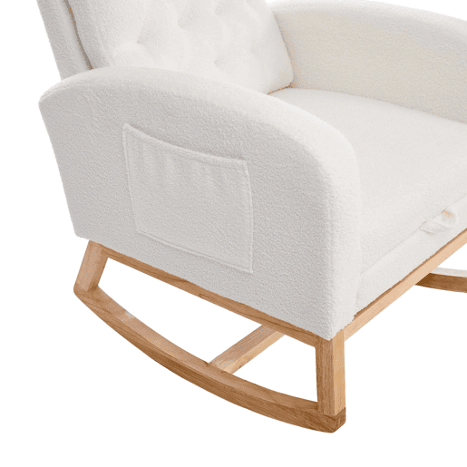 Cadeira de baloiço para amamentação 65,6 x 123 x 102 cm - tecido felpudo com padrão de ursinhos, apoio para os pés ajustável, bolsos laterais - branco