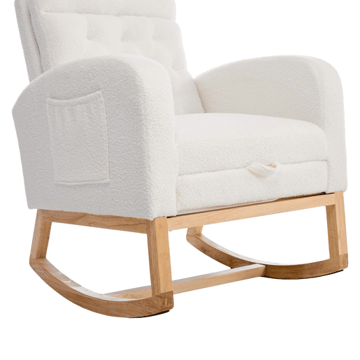 Cadeira de baloiço para amamentação 65,6 x 123 x 102 cm - tecido felpudo com padrão de ursinhos, apoio para os pés ajustável, bolsos laterais - branco