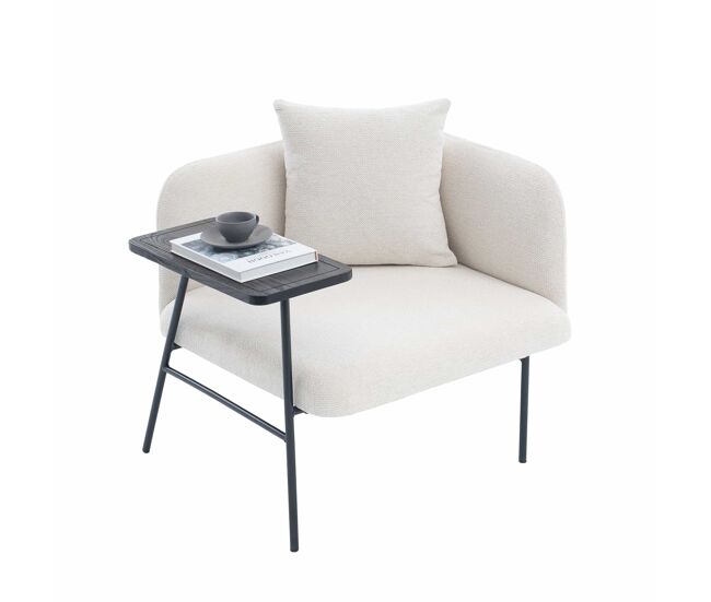 Sillón individual 1 plaza con mesa auxiliar integrada - respaldo de tela cómodo, dos compartimentos de almacenamiento, mesa auxiliar minimalista con