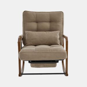 Poltrona de baloiço com apoio para os pés em veludo cotelê, 70 cm u2014 ergonómica, com almofada lombar, encosto ajustável e bolsos laterais u2014 cor cáqui