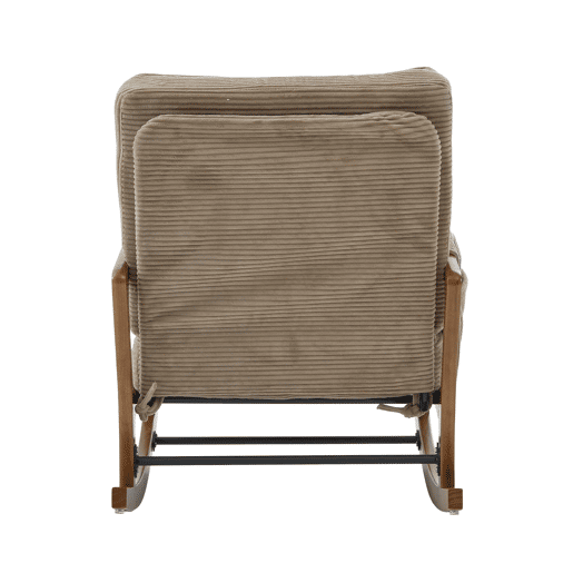 Poltrona de baloiço com apoio para os pés em veludo cotelê, 70 cm u2014 ergonómica, com almofada lombar, encosto ajustável e bolsos laterais u2014 cor cáqui
