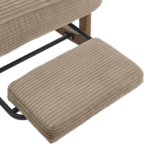 Poltrona de baloiço com apoio para os pés em veludo cotelê, 70 cm u2014 ergonómica, com almofada lombar, encosto ajustável e bolsos laterais u2014 cor cáqui