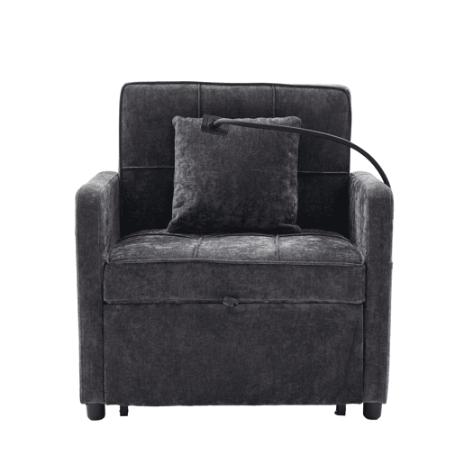 Poltrona-cama 2 em 1 individual u2014 com almofadas, bolsos laterais, mesa auxiliar e saco de arrumação lateral u2014 chenille cinzenta escura