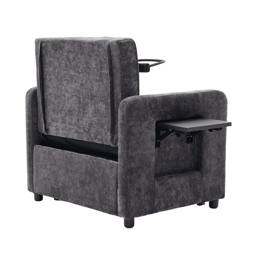 Poltrona-cama 2 em 1 individual u2014 com almofadas, bolsos laterais, mesa auxiliar e saco de arrumação lateral u2014 chenille cinzenta escura