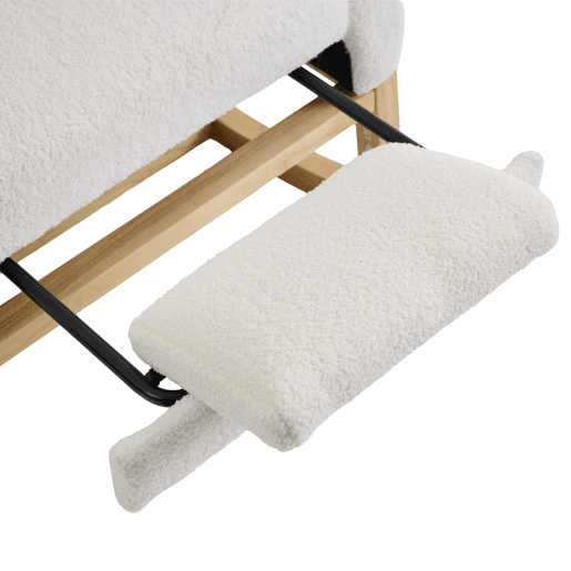 Cadeira de baloiço 66,5 x 121,5 x 102 cm - USB, tecido com padrão de ursinhos, apoio para os pés ajustável, bolsos - branca