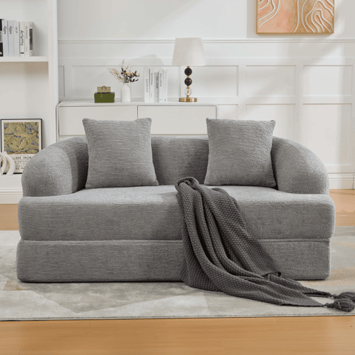 Sofá-cama rápido de 2 lugares - sofá-cama dobrável duplo com 2 almofadas de chenille multifuncional para a sala de estar e o quarto de hóspedes - cinzento claro Sofá-cama rápido de 2 lugares - sofá-cama dobrável duplo com 2 almofadas de chenille multifuncional para a sala de estar e o quarto de hóspedes - cinzento claro