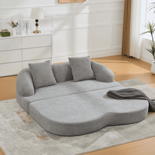 Sofá-cama rápido de 2 lugares - sofá-cama dobrável duplo com 2 almofadas de chenille multifuncional para a sala de estar e o quarto de hóspedes - cinzento claro Sofá-cama rápido de 2 lugares - sofá-cama dobrável duplo com 2 almofadas de chenille multifuncional para a sala de estar e o quarto de hóspedes - cinzento claro