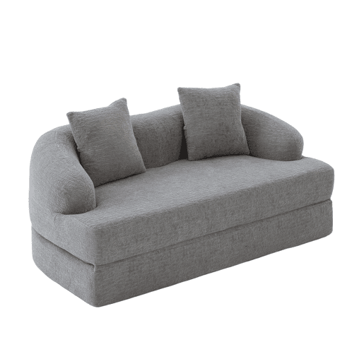 Sofá-cama rápido de 2 lugares - sofá-cama dobrável duplo com 2 almofadas de chenille multifuncional para a sala de estar e o quarto de hóspedes - cinzento claro Sofá-cama rápido de 2 lugares - sofá-cama dobrável duplo com 2 almofadas de chenille multifuncional para a sala de estar e o quarto de hóspedes - cinzento claro