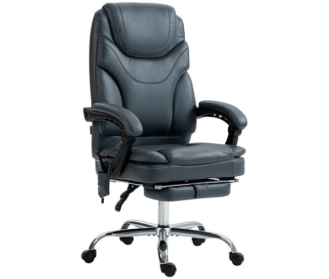 Silla de oficina de masaje con 6 puntos de vibración tapizado en cuero pu silla escritorio reposapiés 67x67x121 cm gris