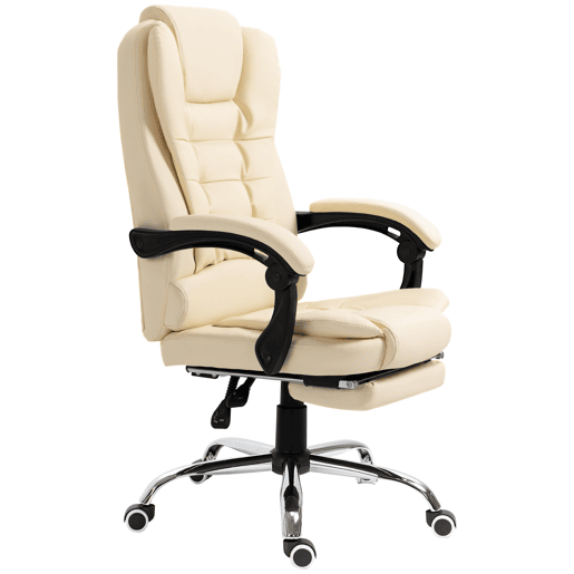 Cadeira de escritório com apoio para os pés, cadeira executiva giratória com altura ajustável, estofamento e apoios de braço em PU, cor creme. Cadeira de escritório com apoio para os pés, cadeira executiva giratória com altura ajustável, estofamento e apoios de braço em PU, cor creme.