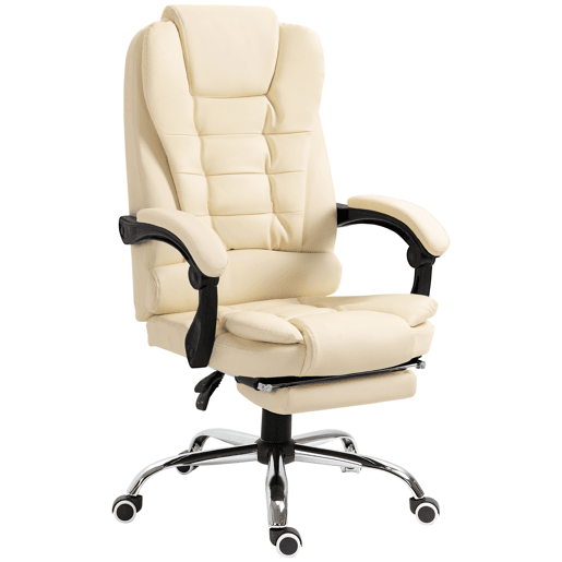 Cadeira de escritório com apoio para os pés, cadeira executiva giratória com altura ajustável, estofamento e apoios de braço em PU, cor creme. Cadeira de escritório com apoio para os pés, cadeira executiva giratória com altura ajustável, estofamento e apoios de braço em PU, cor creme.