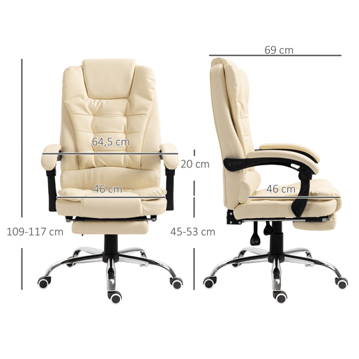 Cadeira de escritório com apoio para os pés, cadeira executiva giratória com altura ajustável, estofamento e apoios de braço em PU, cor creme. Cadeira de escritório com apoio para os pés, cadeira executiva giratória com altura ajustável, estofamento e apoios de braço em PU, cor creme.