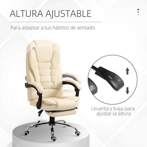 Cadeira de escritório com apoio para os pés, cadeira executiva giratória com altura ajustável, estofamento e apoios de braço em PU, cor creme. Cadeira de escritório com apoio para os pés, cadeira executiva giratória com altura ajustável, estofamento e apoios de braço em PU, cor creme.