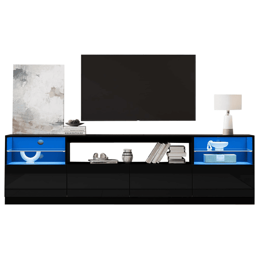 Móvel para televisão 180 x 35 x 60 cm - LED, 4 portas basculantes, 8 compartimentos, acabamento de alto brilho, para televisões até 75 - Preto Móvel para televisão 180 x 35 x 60 cm - LED, 4 portas basculantes, 8 compartimentos, acabamento de alto brilho, para televisões até 75 - Preto