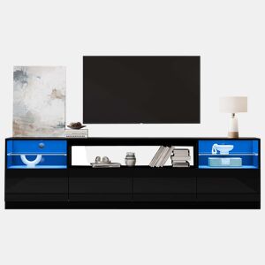 Móvel para televisão 180 x 35 x 60 cm - LED, 4 portas basculantes, 8 compartimentos, acabamento de alto brilho, para televisões até 75 - Preto