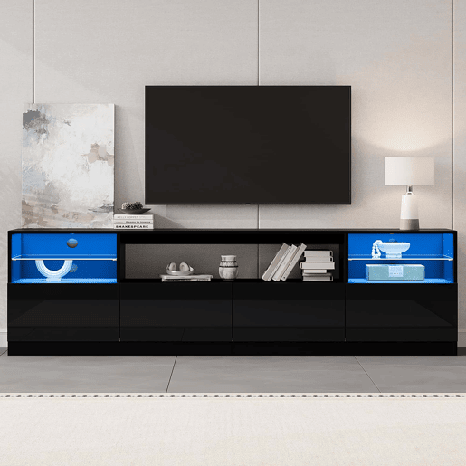 Móvel para televisão 180 x 35 x 60 cm - LED, 4 portas basculantes, 8 compartimentos, acabamento de alto brilho, para televisões até 75 - Preto Móvel para televisão 180 x 35 x 60 cm - LED, 4 portas basculantes, 8 compartimentos, acabamento de alto brilho, para televisões até 75 - Preto