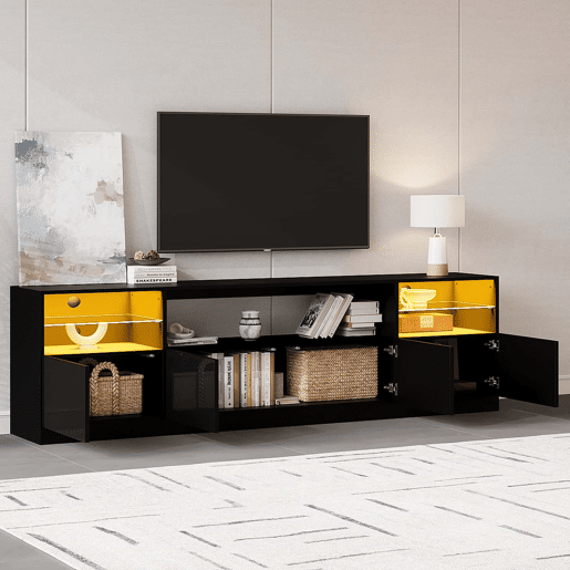 Móvel para televisão 180 x 35 x 60 cm - LED, 4 portas basculantes, 8 compartimentos, acabamento de alto brilho, para televisões até 75 - Preto Móvel para televisão 180 x 35 x 60 cm - LED, 4 portas basculantes, 8 compartimentos, acabamento de alto brilho, para televisões até 75 - Preto
