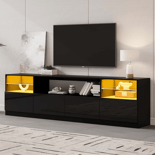 Móvel para televisão 180 x 35 x 60 cm - LED, 4 portas basculantes, 8 compartimentos, acabamento de alto brilho, para televisões até 75 - Preto Móvel para televisão 180 x 35 x 60 cm - LED, 4 portas basculantes, 8 compartimentos, acabamento de alto brilho, para televisões até 75 - Preto