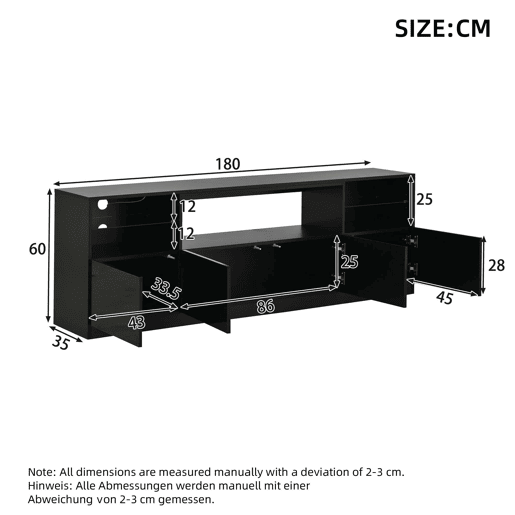 Móvel para televisão 180 x 35 x 60 cm - LED, 4 portas basculantes, 8 compartimentos, acabamento de alto brilho, para televisões até 75 - Preto Móvel para televisão 180 x 35 x 60 cm - LED, 4 portas basculantes, 8 compartimentos, acabamento de alto brilho, para televisões até 75 - Preto