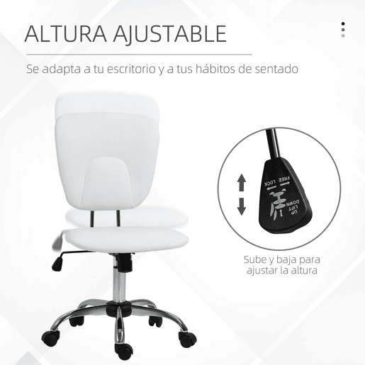 Cadeira de escritório giratória com altura e inclinação ajustáveis para mesaestudo, 50x54x87,5-96,5 cm, branca