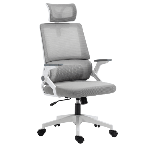 Cadeira de escritório giratória em tela mesh, com altura e encosto de cabeça ajustáveis, 60x61x104,5-121,5 cm, cinza Cadeira de escritório giratória em tela mesh, com altura e encosto de cabeça ajustáveis, 60x61x104,5-121,5 cm, cinza