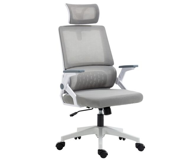 Silla de oficina de malla silla de escritorio giratoria altura y reposacabezas ajustable 60x61x104,5-121,5 cm gris