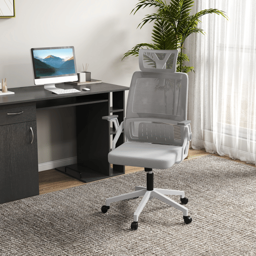 Cadeira de escritório giratória em tela mesh, com altura e encosto de cabeça ajustáveis, 60x61x104,5-121,5 cm, cinza Cadeira de escritório giratória em tela mesh, com altura e encosto de cabeça ajustáveis, 60x61x104,5-121,5 cm, cinza
