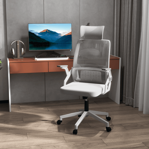 Cadeira de escritório giratória em tela mesh, com altura e encosto de cabeça ajustáveis, 60x61x104,5-121,5 cm, cinza Cadeira de escritório giratória em tela mesh, com altura e encosto de cabeça ajustáveis, 60x61x104,5-121,5 cm, cinza
