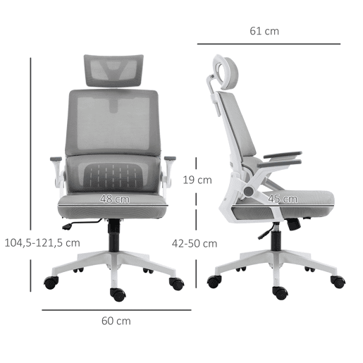Cadeira de escritório giratória em tela mesh, com altura e encosto de cabeça ajustáveis, 60x61x104,5-121,5 cm, cinza Cadeira de escritório giratória em tela mesh, com altura e encosto de cabeça ajustáveis, 60x61x104,5-121,5 cm, cinza