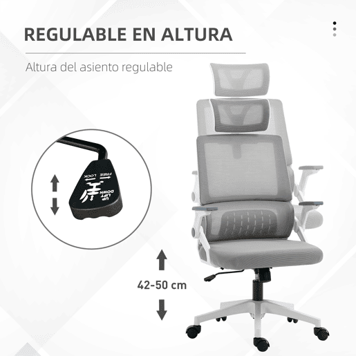 Cadeira de escritório giratória em tela mesh, com altura e encosto de cabeça ajustáveis, 60x61x104,5-121,5 cm, cinza Cadeira de escritório giratória em tela mesh, com altura e encosto de cabeça ajustáveis, 60x61x104,5-121,5 cm, cinza