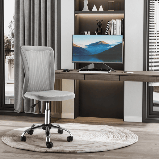 Cadeira de escritório giratória sem braços, cadeira de tela com altura ajustável, capacidade de carga de 100 kg, 43x58x90-100 cm, cinza Cadeira de escritório giratória sem braços, cadeira de tela com altura ajustável, capacidade de carga de 100 kg, 43x58x90-100 cm, cinza