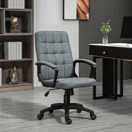 Cadeira de escritório giratória com altura e apoios de braço ajustáveis, estilo moderno, 59x63x96-105,5 cm, cinza escuro Cadeira de escritório giratória com altura e apoios de braço ajustáveis, estilo moderno, 59x63x96-105,5 cm, cinza escuro