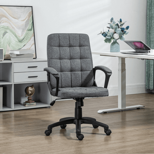 Cadeira de escritório giratória com altura e apoios de braço ajustáveis, estilo moderno, 59x63x96-105,5 cm, cinza escuro Cadeira de escritório giratória com altura e apoios de braço ajustáveis, estilo moderno, 59x63x96-105,5 cm, cinza escuro