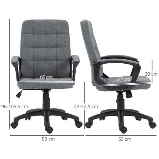 Cadeira de escritório giratória com altura e apoios de braço ajustáveis, estilo moderno, 59x63x96-105,5 cm, cinza escuro Cadeira de escritório giratória com altura e apoios de braço ajustáveis, estilo moderno, 59x63x96-105,5 cm, cinza escuro