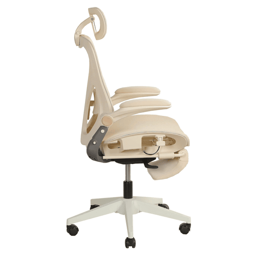 Cadeira de escritório ergonómica, dobrável e compacta, com apoio lombar, assento em malha deslizante, braços rebatíveis, apoio para a cabeça 3D e pedais de trabalho - creme Cadeira de escritório ergonómica, dobrável e compacta, com apoio lombar, assento em malha deslizante, braços rebatíveis, apoio para a cabeça 3D e pedais de trabalho - creme