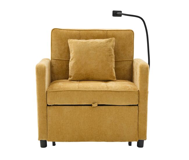 Sillón cama 2 en 1 individual - sillón cama convertible con cojín, bolsillos laterales, mesa auxiliar y bolsa de almacenamiento, tapizado en chenilla