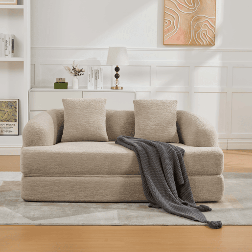 Sofá-cama de 2 lugares - sofá-cama rápido 2 em 1 com 2 almofadas, sofá-cama duplo para convidados - cor cáqui Sofá-cama de 2 lugares - sofá-cama rápido 2 em 1 com 2 almofadas, sofá-cama duplo para convidados - cor cáqui
