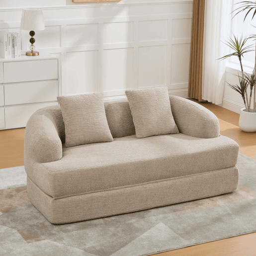 Sofá-cama de 2 lugares - sofá-cama rápido 2 em 1 com 2 almofadas, sofá-cama duplo para convidados - cor cáqui Sofá-cama de 2 lugares - sofá-cama rápido 2 em 1 com 2 almofadas, sofá-cama duplo para convidados - cor cáqui