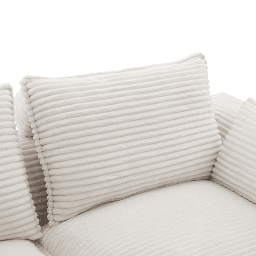 Sofá modular de 3 lugares com apoio para os pés u2014 almofadas, porta-copos, 2 bolsos laterais, espuma e molas, tecido de veludo cotelê u2014 bege