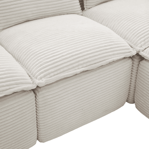 Sofá modular de 3 lugares com apoio para os pés u2014 almofadas, porta-copos, 2 bolsos laterais, espuma e molas, tecido de veludo cotelê u2014 bege