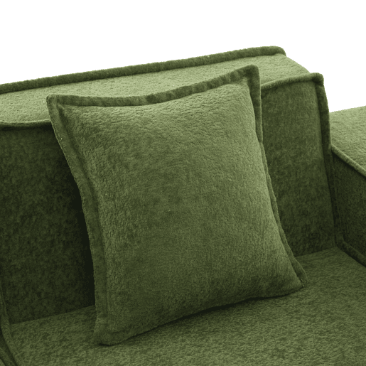 Sofá-cama duplo de 2 lugares u2014 com duas almofadas, pufe decorativo com arrumação lateral e porta-copos, design moderno e multifuncional em tecido u2014 verde