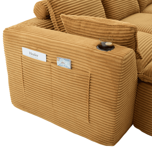 Sofá modular de 4 lugares - 2 apoios para os pés, porta-copos, bolsos laterais, espumamolas, alta resiliência, combinável - laranja em veludo cotelê Sofá modular de 4 lugares - 2 apoios para os pés, porta-copos, bolsos laterais, espumamolas, alta resiliência, combinável - laranja em veludo cotelê