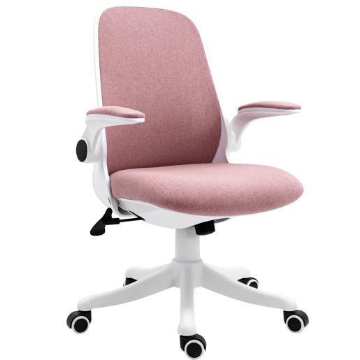 Cadeira de escritório giratória, cadeira de mesa reclinável, altura ajustável, apoios de braço eleváveis, 62,5 x 60 x 94-104 cm, rosa Cadeira de escritório giratória, cadeira de mesa reclinável, altura ajustável, apoios de braço eleváveis, 62,5 x 60 x 94-104 cm, rosa